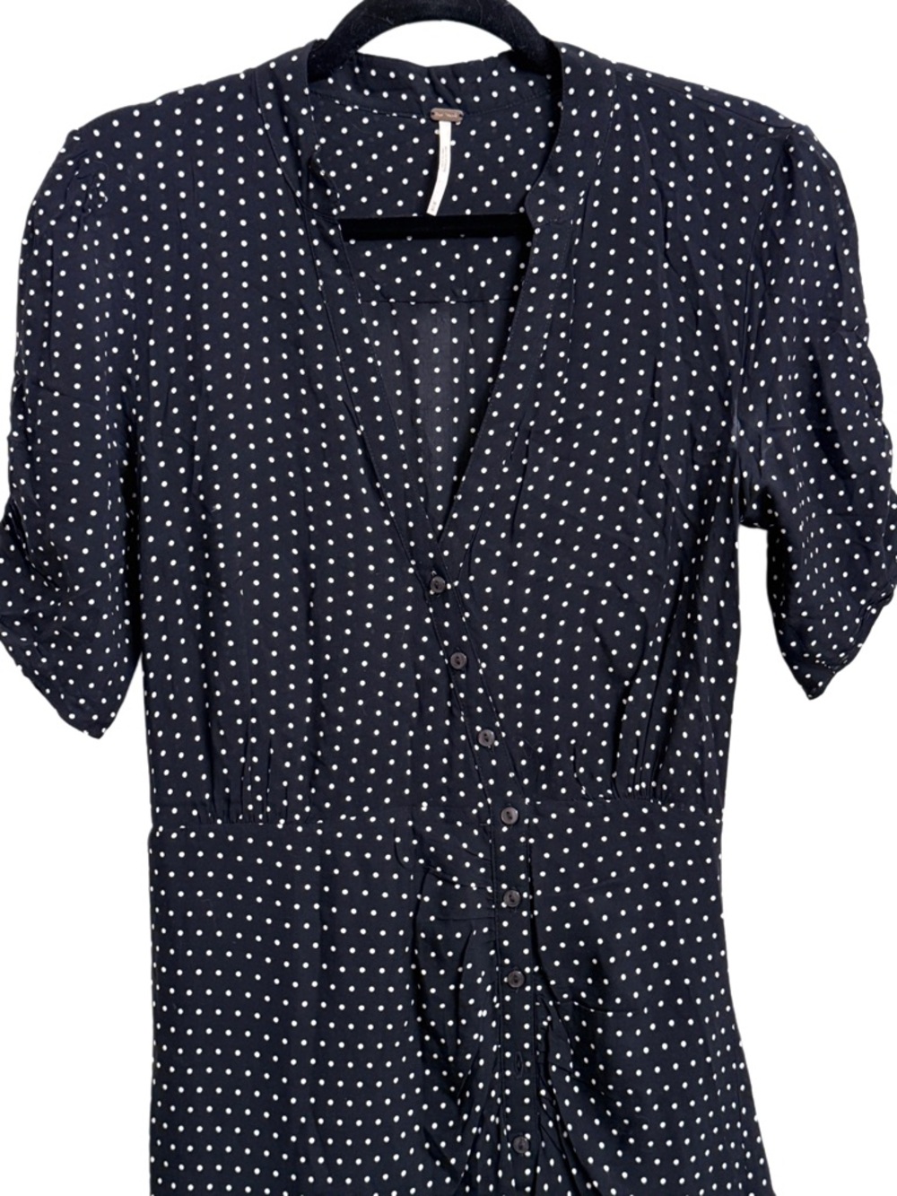 Free People Pippa Black Polka Dot Mini Dress Medium Button Front Flowy Boho - Picture 4 of 13